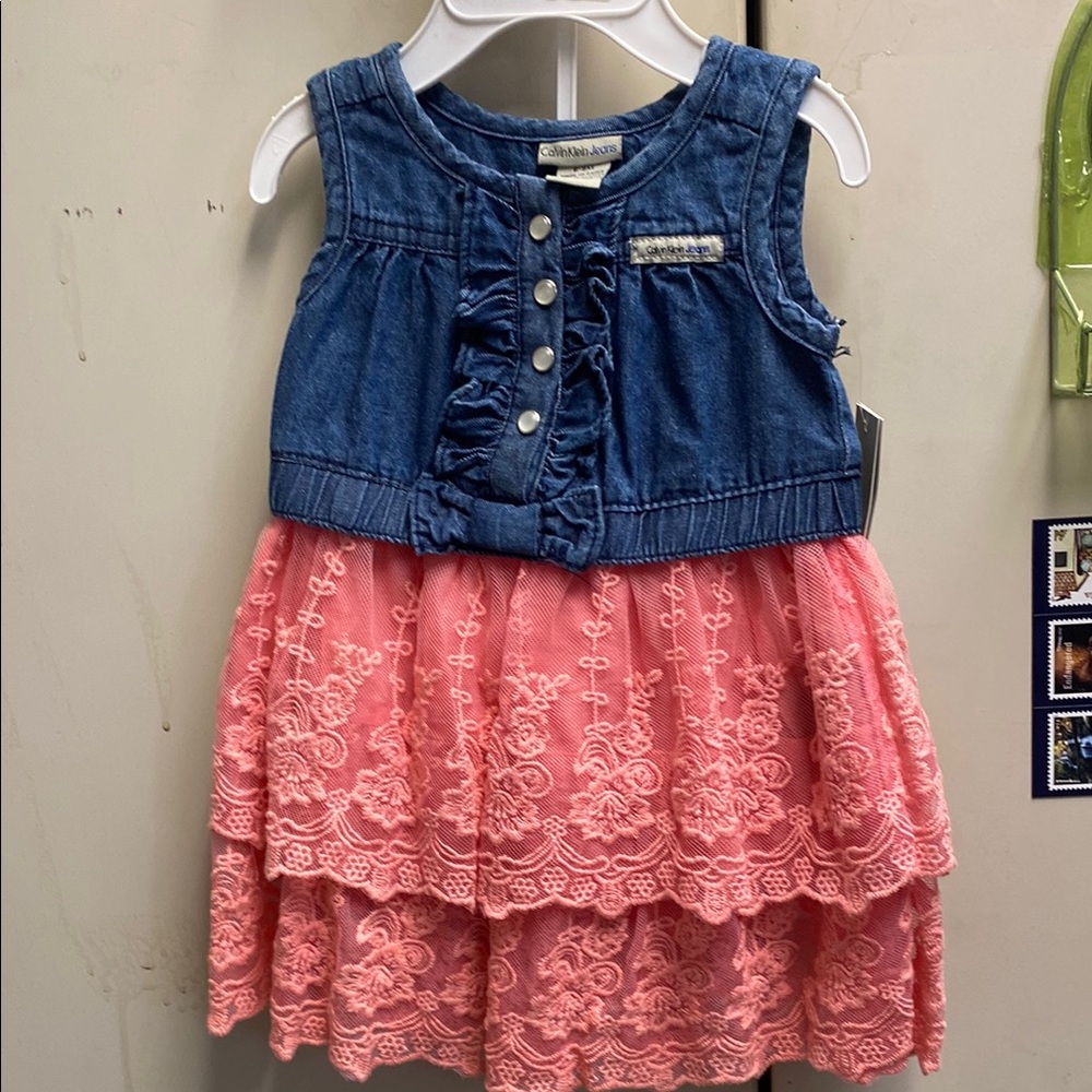 Denim and Pink Lace Dress